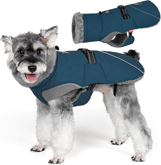 KYEESE Waterproof Dog Coat, Windproof Warm Winter Jacket with Leash Hole, Reflective Cold Weather Dog Coats for Small Dogs, Outdoor Pet Coat Cozy Puppy Jacket Thick Fleece Lined, Navy Blue, Small