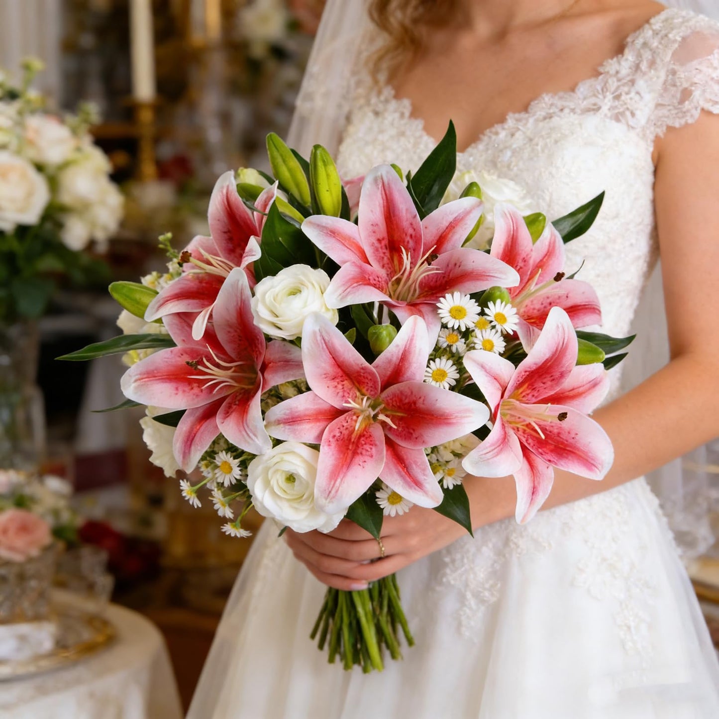 Kimura's Cabin 6Pcs Tiger Lily Artificial Flowers Real Touch Fake Lilies with Stems Faux Lilies Bouquet for Wedding Floral Arrangements Easter Home Table Centerpiece Office Decor(Pink