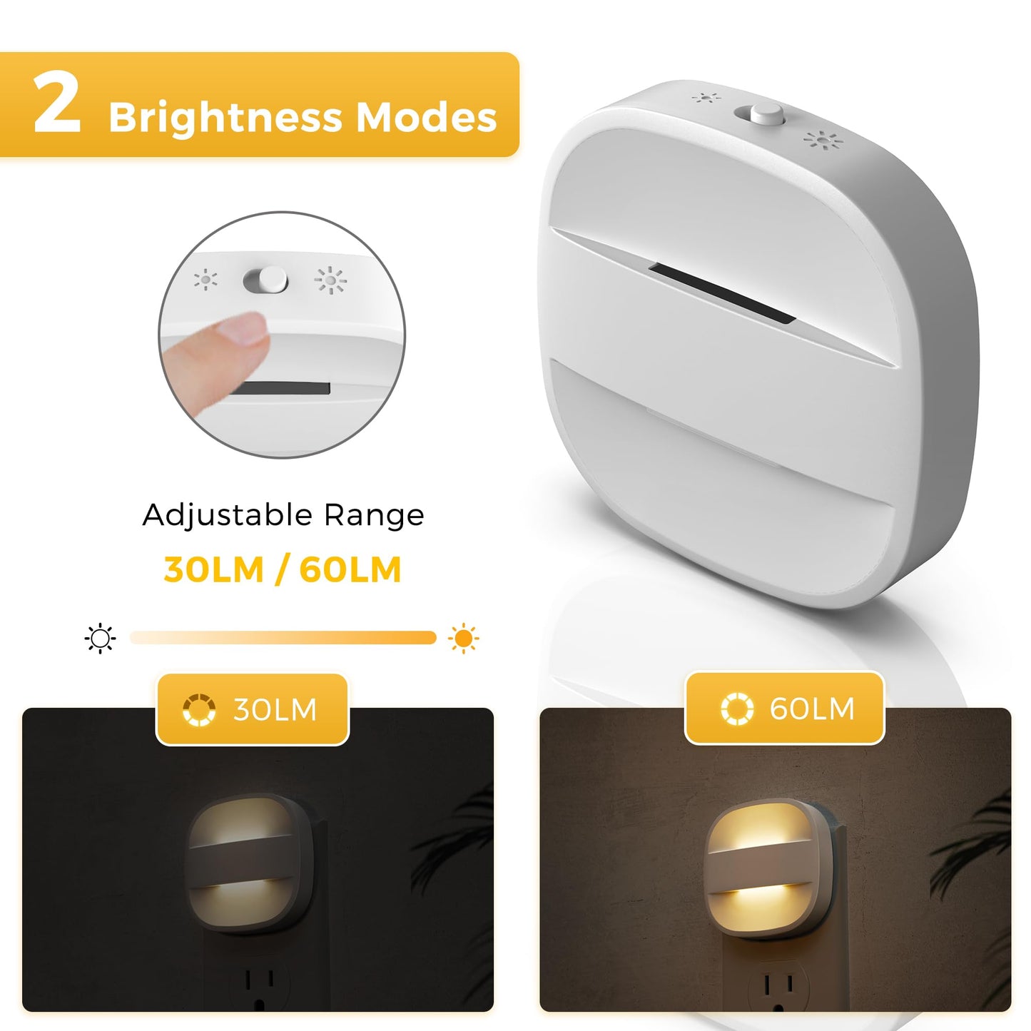 L LOHAS LED Night Lights Plug into Wall, Dimmable Night Light with Dusk to Dawn Sensor, Nightlight for Bathroom Night Light, Hallway, Kitchen, 3000K Soft White, Foldable, 4 Pack