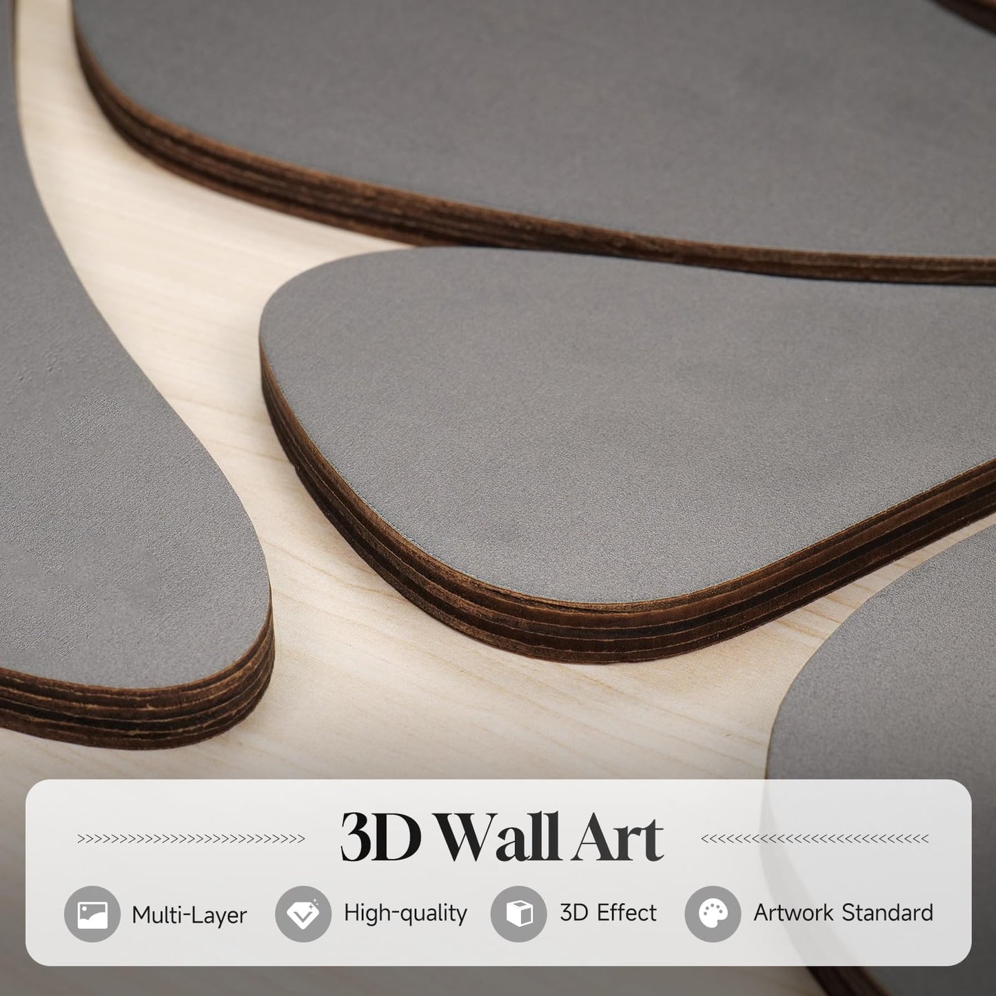 Framed Textured Wood 3D Wall Art for Living Room, Large Boho Floral Black and Beige Artwork for Walls, 3 Piece Abstract Bohemian Flower Wood 3D Art for Office Bedroom Hallway Wall decor, 24x36 Inch