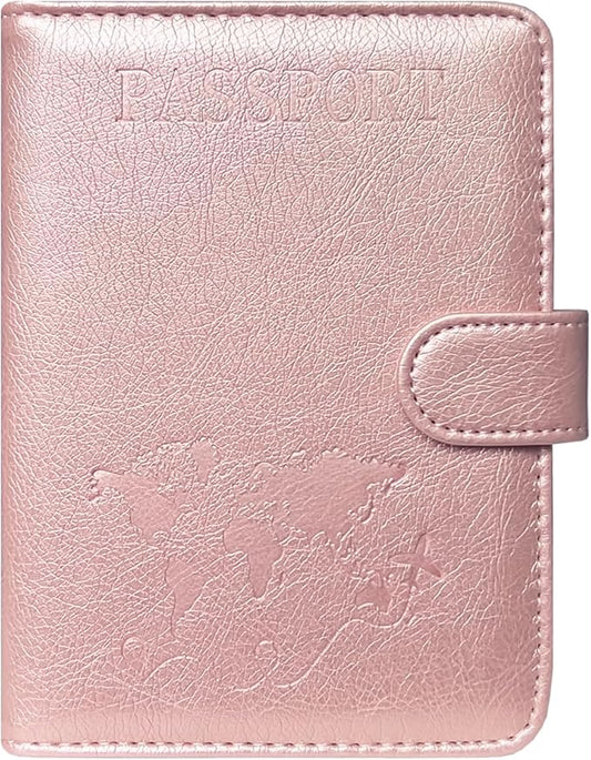ACdream Passport Holder for Travel Essentials, Rfid Blocking Passport Wallet Cover Case for Travel Must Haves Accessories, Book Holders for Women/Men- Rose Gold