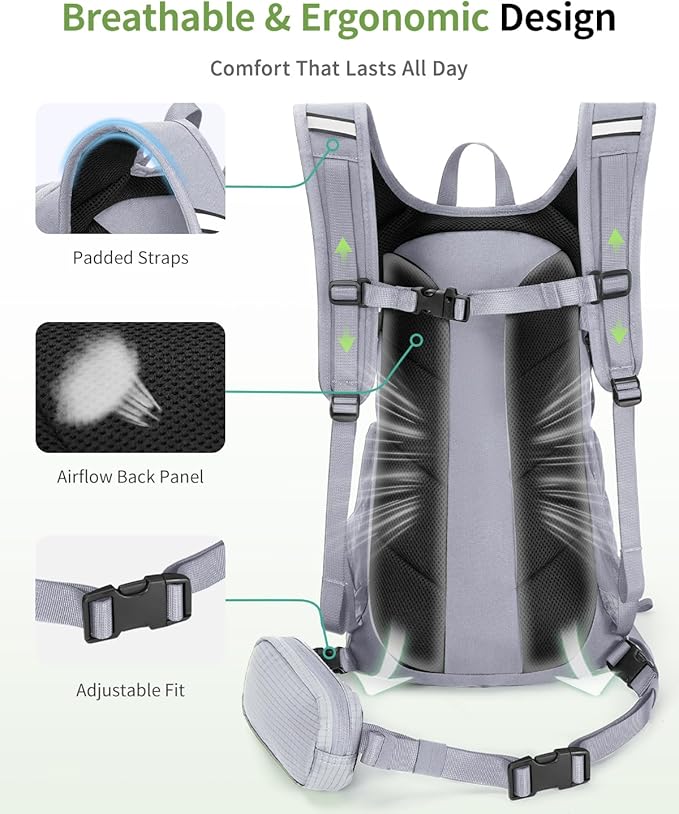 ECOHUB Hydration Backpack for Men Women, 20L Lightweight Hiking Daypack Cycling Backpack with 2L Water Bladder, Insulated Hydration Pack with Waist Pack