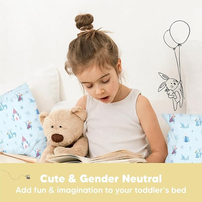 Toddler Pillow with Pillowcase - 13x18 My Little Dreamy Kids Travel Bed Pillows for Sleeping, Organic Cotton Small Pillowcase,Soft & Breathable,Machine Washable,Toddlers 2-5 years old(Enchanted Frost)