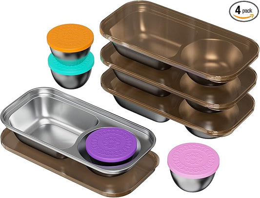 Kitlead 2 Compartment Grab and Go Snack Containers Reusable,Stainless Steel Snack Containers with Lid for Travel, Outdoor Camping and Daily Use (Set of 4)