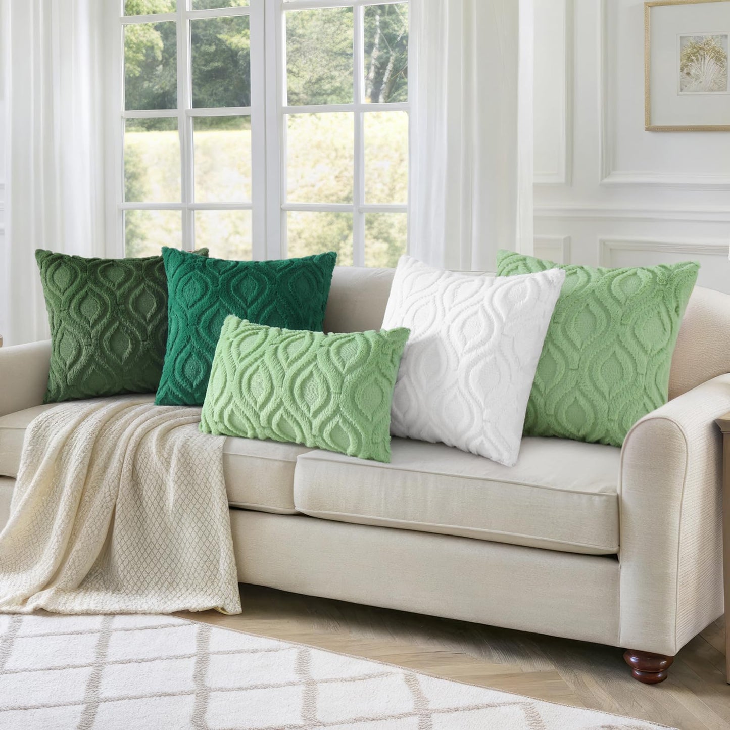 decorUhome Throw Pillow Covers 24x24 Inch Set of 2, Soft Plush Faux Wool White Solid Couch Pillow Covers, Accent Euro Sham Farmhouse Neutral Square Pillow Cases for Sofa Bed Living Room