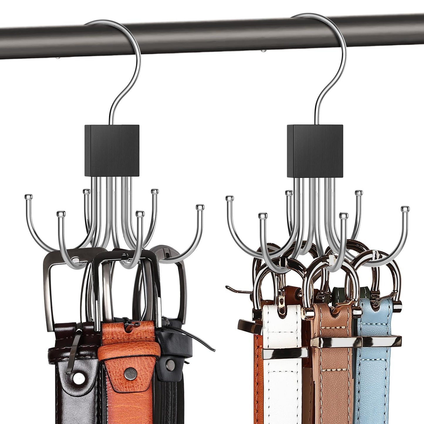 Belt Hanger, 2PCS Belt Organizer for Closet 360° Rotatable Max 48 Belt Storage Rack Space Saving Closet Organizers and Storage for Belt, Bra, Tank Top, Tie, Scarf, Purse