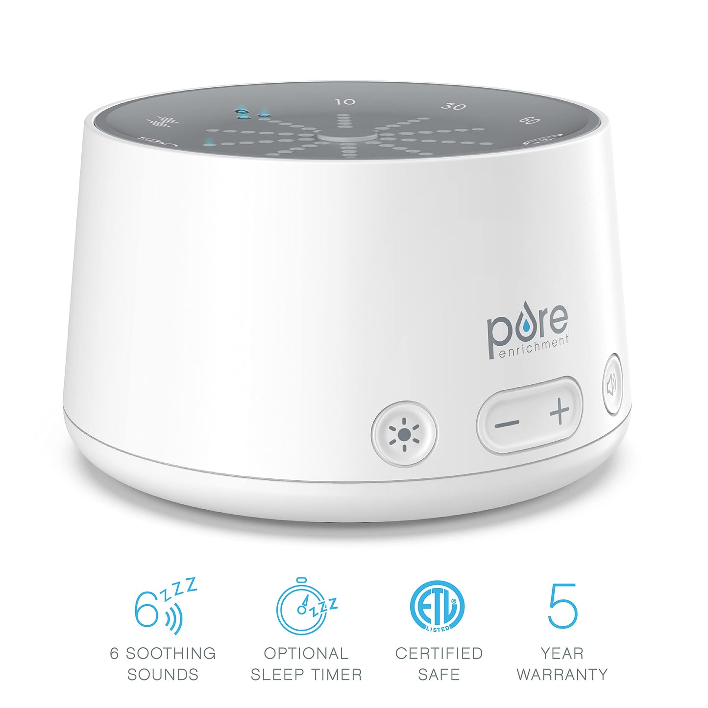 Pure Enrichment Doze Sound Machine and Sleep Light - 6 Soothing Sounds, Relaxing Pulse Light, Auto Sleep Timer, and Built-in USB Charger - All-Natural Sleep and Stress Reliever