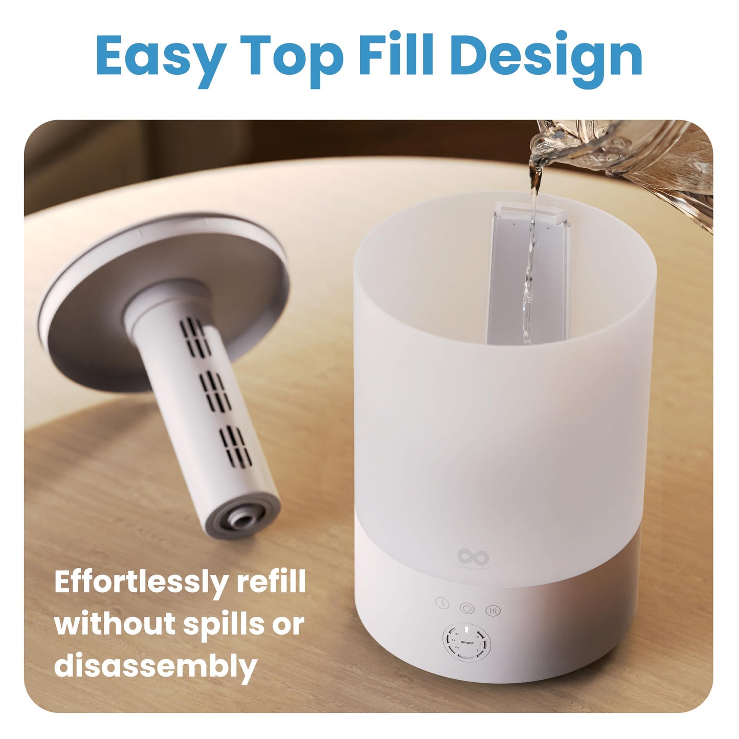 Everlasting Comfort 2.5L Top Fill Humidifier for Bedroom – Quiet, Easy to Fill & Clean, 24HR Runtime, Night Lights, Timer, Ultrasonic Cool Mist, Auto Shut-Off for Indoor Use - White