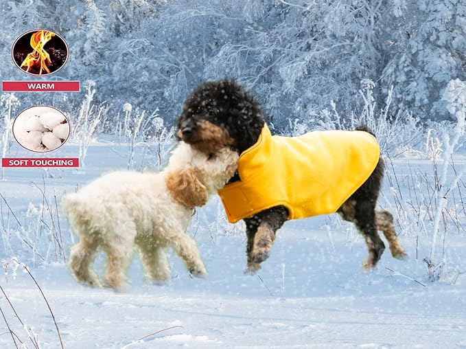 Fleece Dog Coat Pet Jacket Reflective for Cold Weather for Extra Large to Small Pets(Yellow,M)