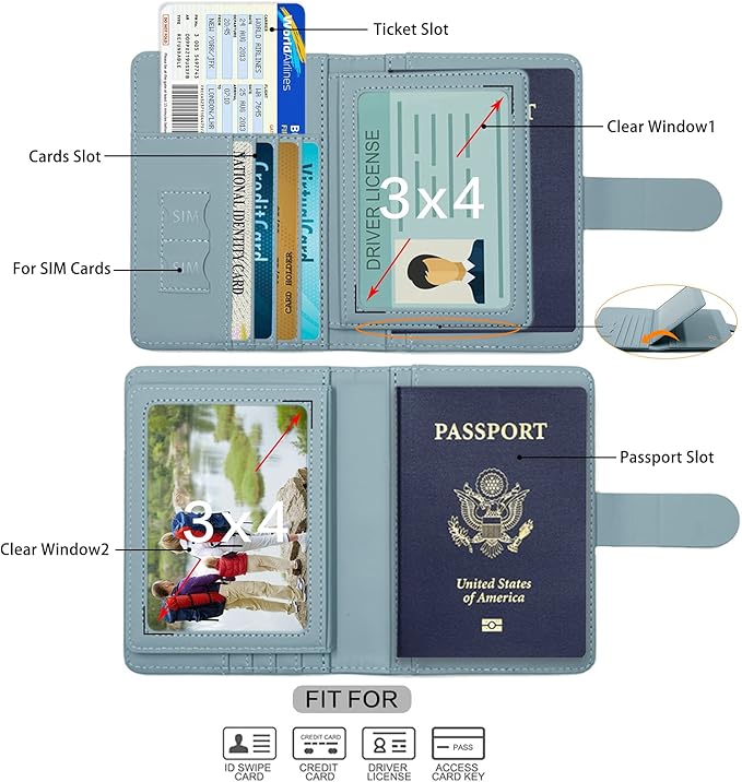 Cnycmy Passport Holder with Airtag,Passport-Wallet-Holder for Women, RFID Passport Holder with Slot Waterproof, PU Leather Travel Passport Case (greyish green)