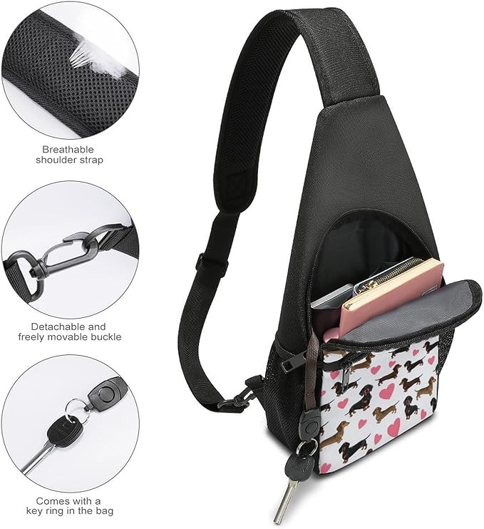 SWEET TANG Lightweight Sling Shoulder Backpack, Adjustable Gym Bags Dachshund Lovers Dachshunds, Large Capacity Chest Cross Body Bag Daypack, Outdoor Multipurpose Bag