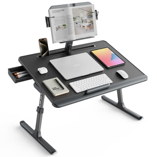 SAIJI Laptop Desk for Bed [Premium XXL Extra Large] with Upgraded Height Angle Adjustable Book Stand,Multi-Purpose Lapdesk Bed Tray Desk for Working Writing Reading Drawing (Black)