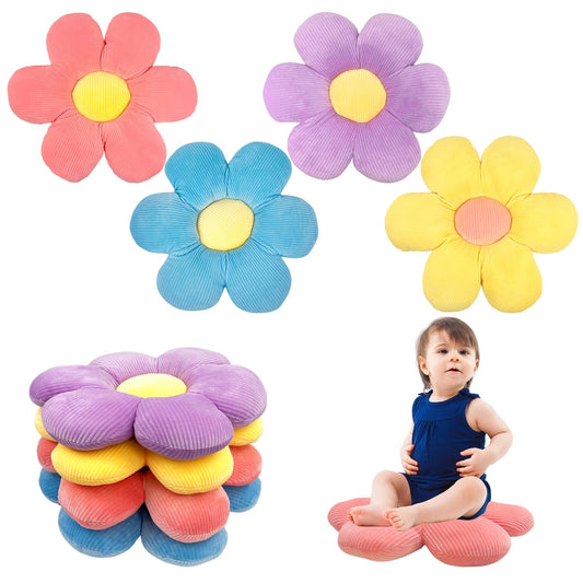 CIEOVO 4 Pcs Plush Throw Pillows, 16 Inch Cute Daisy Shaped Floor Cushions, Aesthetic Seat Cushions for Home, Kids Seating, Bedroom Sofa Decor