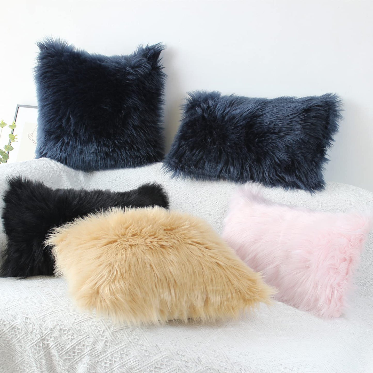 OYIMUA Fluffy Decorative Throw Pillow Covers Beige 20×20, Faux Fur Farmhouse Luxury Pillow Cases,Soft Plush Fuzzy Cushion Covers for Sofa Couch Living Room Bedroom Set of 2