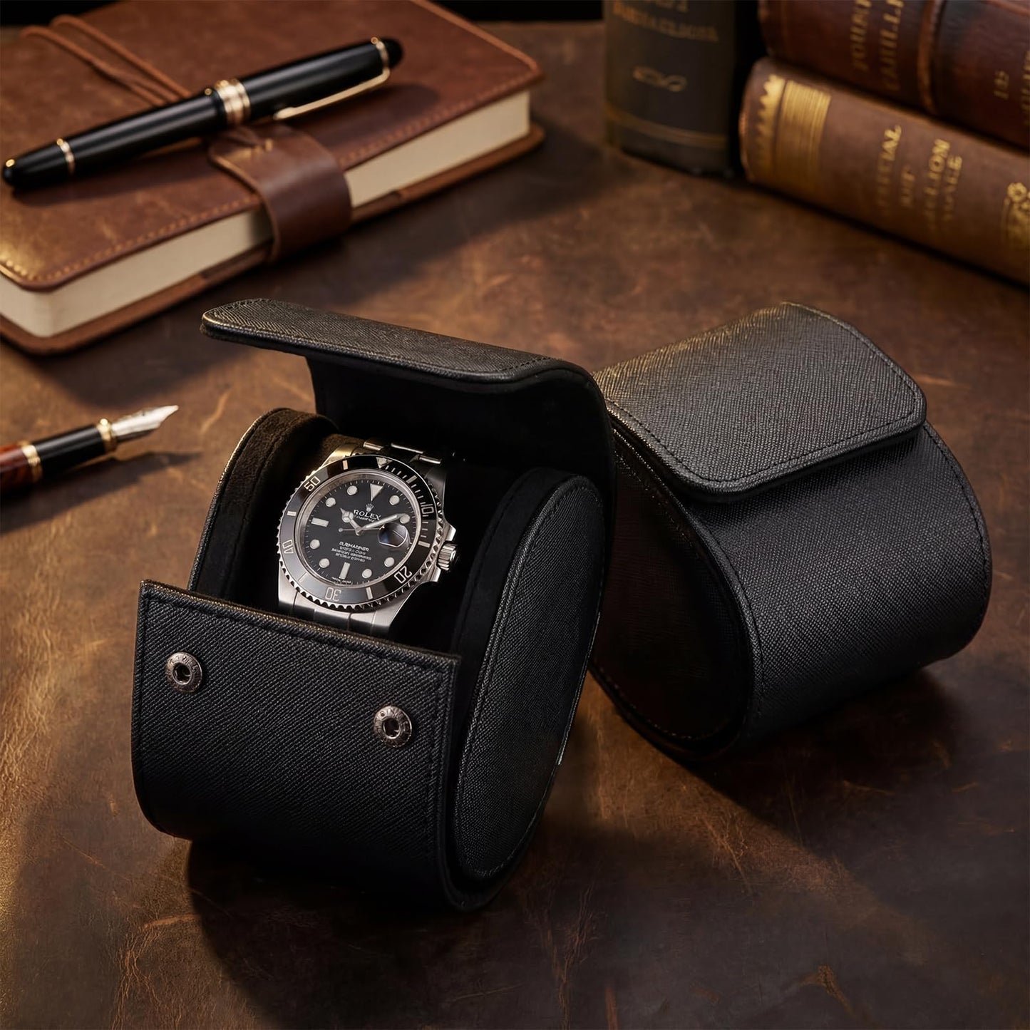 Kigeli 2 Pcs Leather Watch Travel Cases for Men Women, Portable Single Watch Roll Boxes Storage Organizer and Display