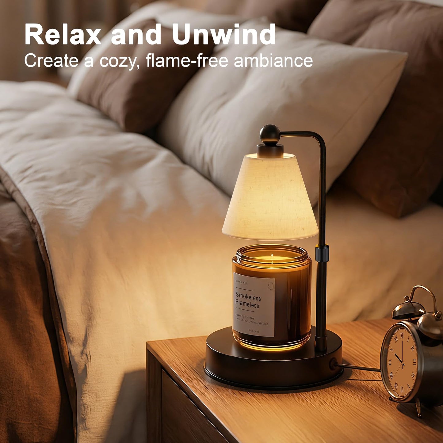 Bingyouth Candle Warmer Lamp with Timer, Dimmable, Adjustable Height, Modern Farmhouse Linen Shade, Black Candle Warming Lamp for Up to 6-Inch Jar Candles, 2 Bulbs Included
