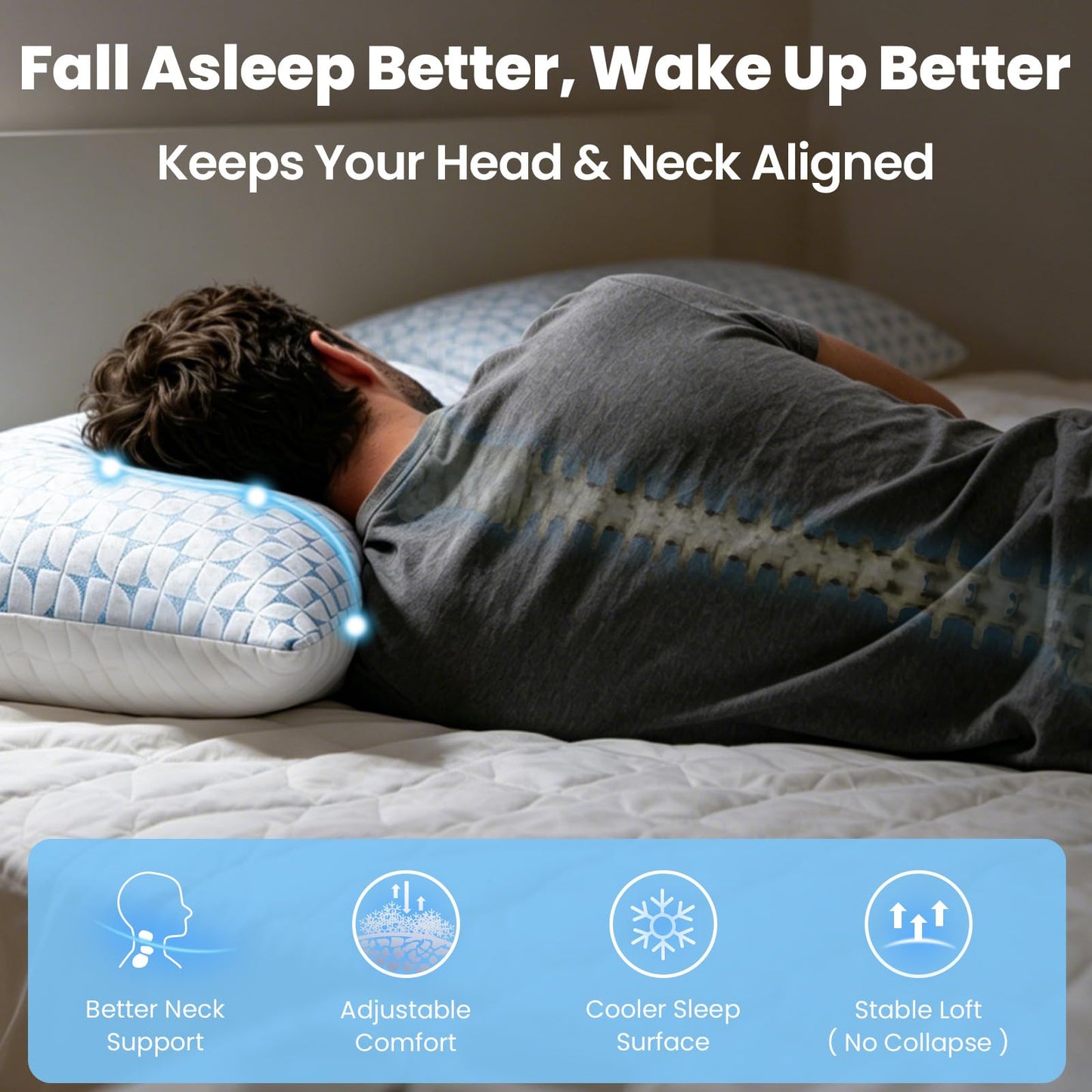 QUTOOL Firm Pillow Shredded Memory Foam, Cooling Pillow for Hot Sleeper, Adjustable Bed Pillow for Side Back Stomach Sleepers, Washable Cover, CertiPUR-US Certified, King Size Set of 2