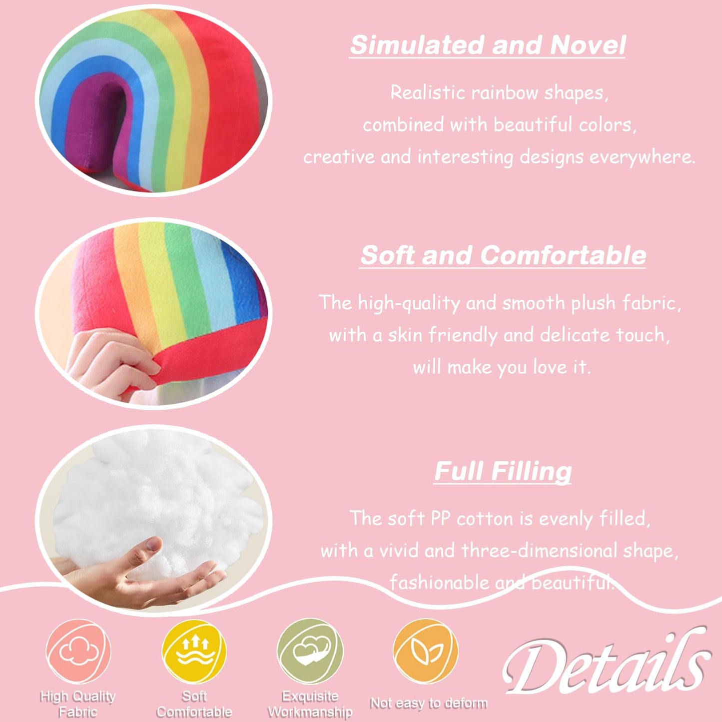 zhidiloveyou Rainbow Pillow Plush Funny Stuffed Rainbow Shaped Decorative Cushion Toy, 13.7"