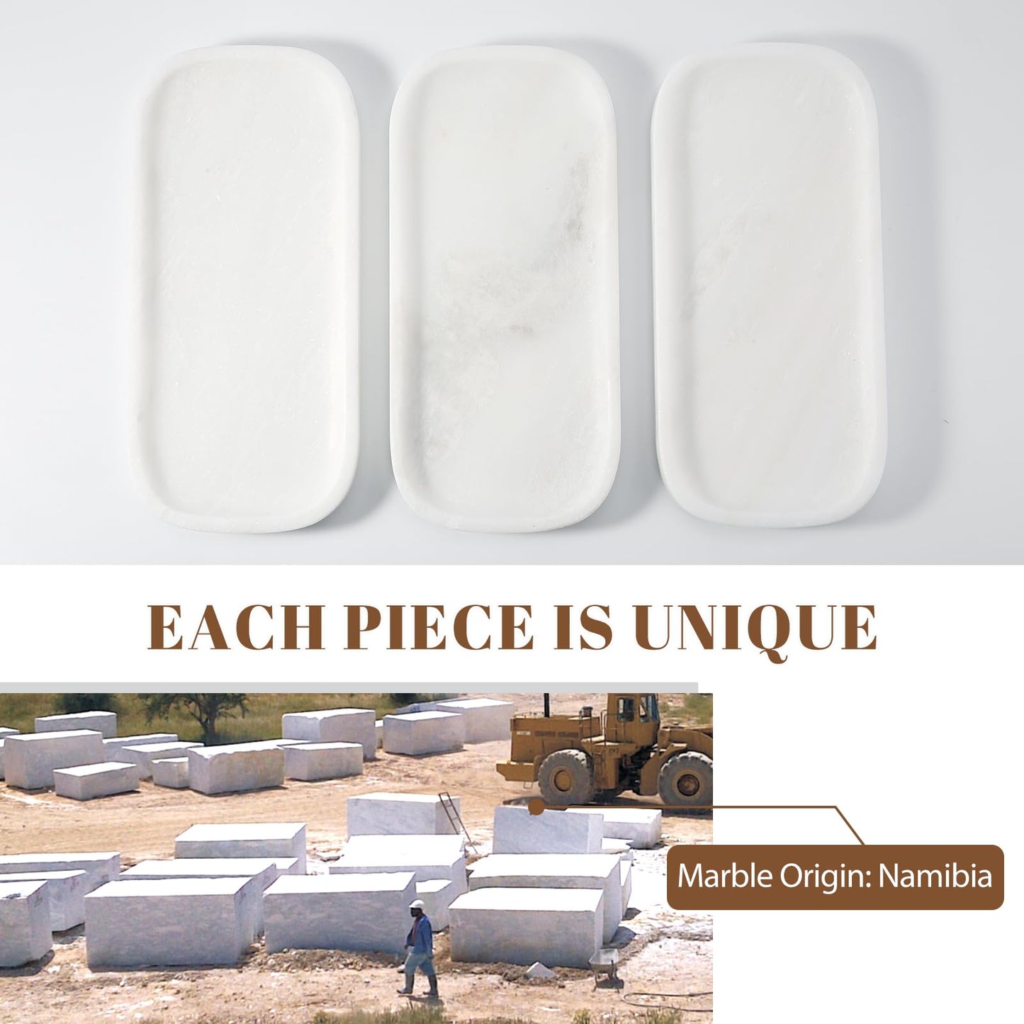 Koville Marble Tray, 10"x5" Marble Vanity Tray for Bathroom Countertop Kitchen Sink, Rectangular Stone Tray for Perfume Fragrance, Decorative Catchall Tray Jewelry Cosmetics Organizer(White)