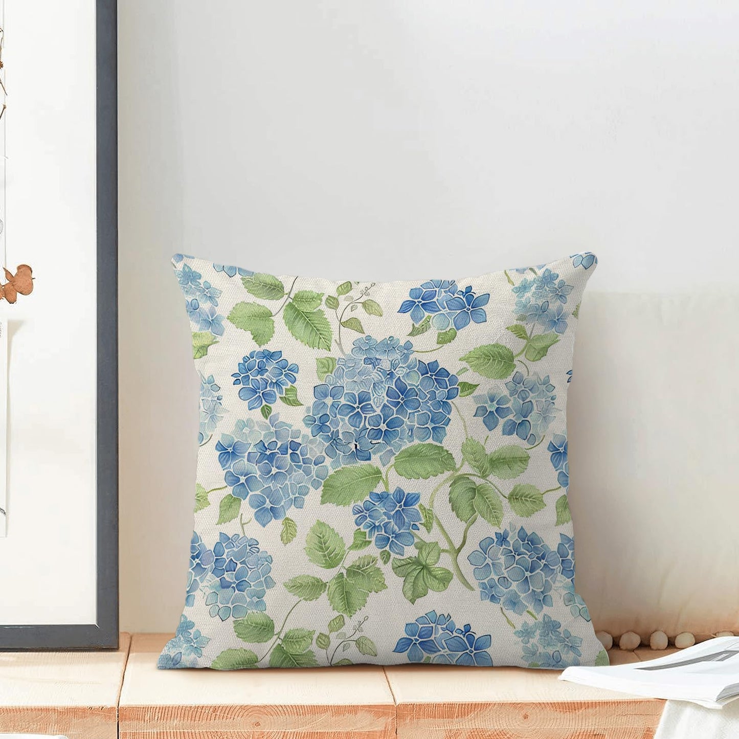 Sorktse Blue Green Floral Pillow Covers 18x18 Inch Set of 2 Blue Sage Green Hydrangea Floral Throw Pillows Spring Summer Flower Pillowcases Outdoor Decor Linen Cushion Covers for Couch Sofa Bed