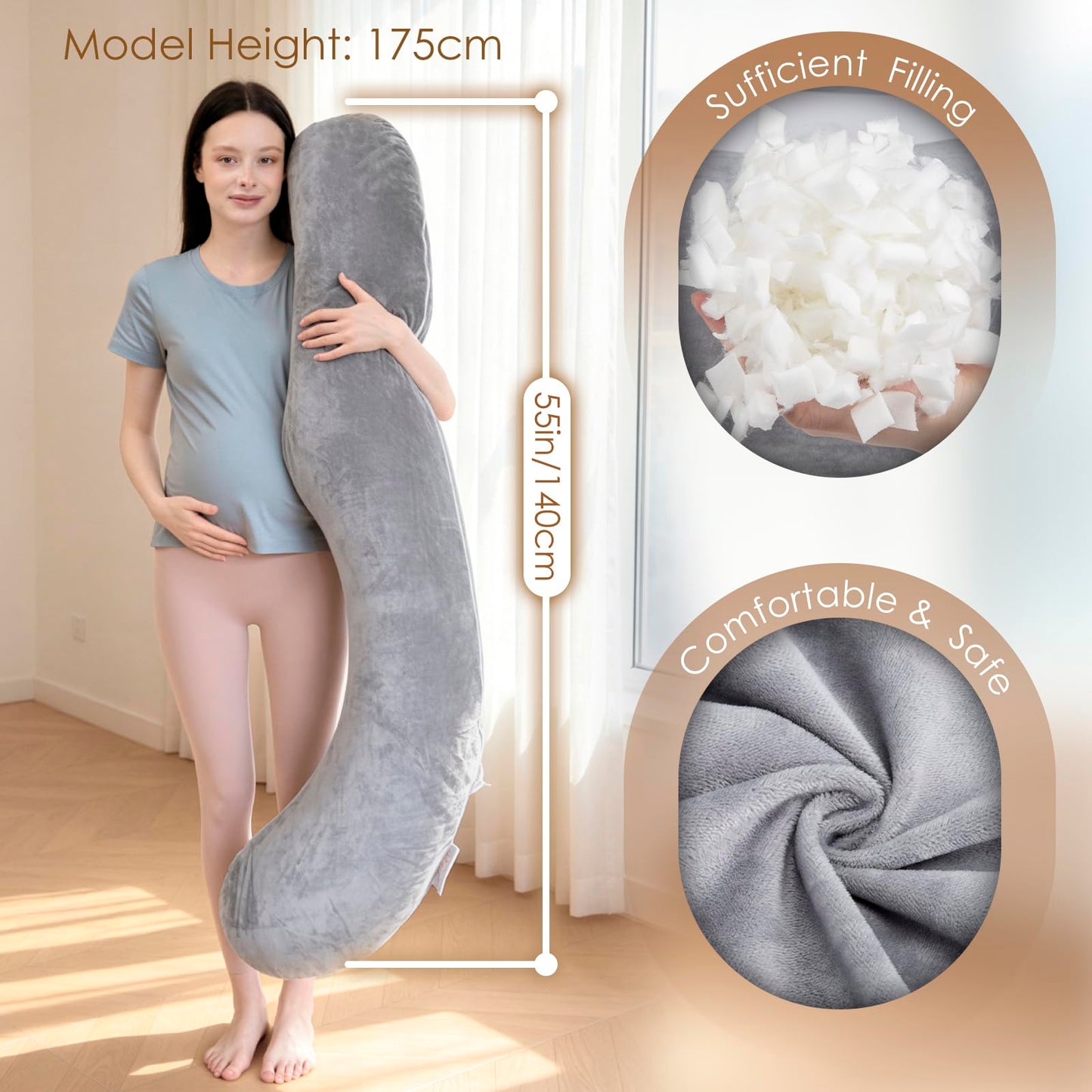 Chilling Home Pregnancy Pillow, F Shaped Maternity Pillow, Adjustable Pregnancy Wedge Pillow with Full Body Support for Back, Belly, Hips, Legs, Pregnant Pillows for Side Sleeping with Cooling Cover