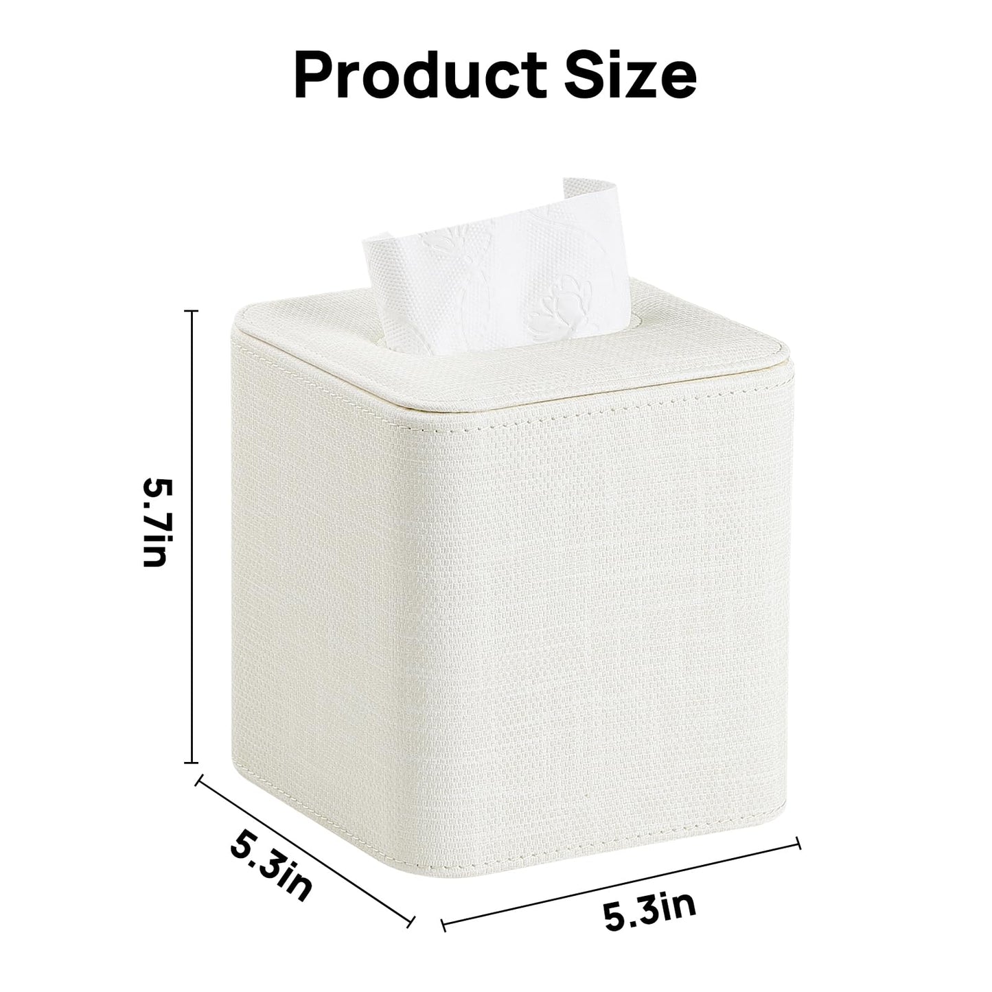 Cretkhp Square Tissue Box Cover with Magnetic Closure, Modern PU Leather Tissue Box Holder for Bathroom Vanity Countertop Night Stands Bedroom Office Desk, Stylish Cube Tissue Holder (Cream)