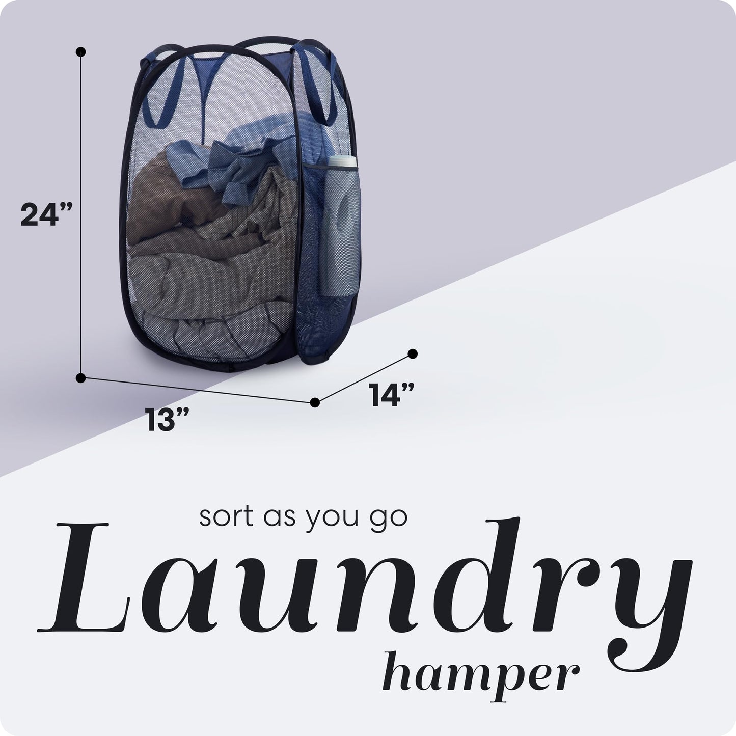 Handy Laundry Collapsible Mesh Pop Up Laundry Hamper 2-Pack – Large Foldable Laundry Basket with Side Pocket, Breathable & Durable, Space-Saving for Clothes, Toys, Travel, Dorm, Bedroom, Blue
