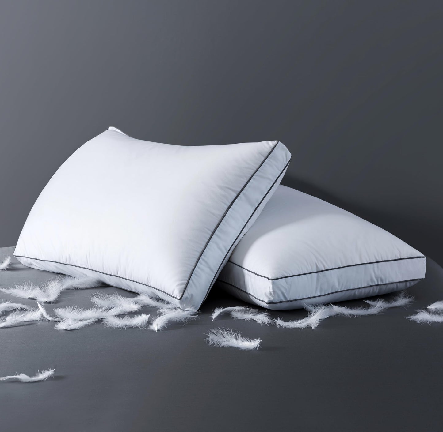 ELNIDO QUEEN Goose Feather Down Fiber Pillows Queen Size Set of 2, Luxury Hotel Collection Bed Pillows for Sleeping, Down Surrounded Pillows 2 Pack, Soft ＆ Fluffy for Side, Back Sleepers 20x30 in