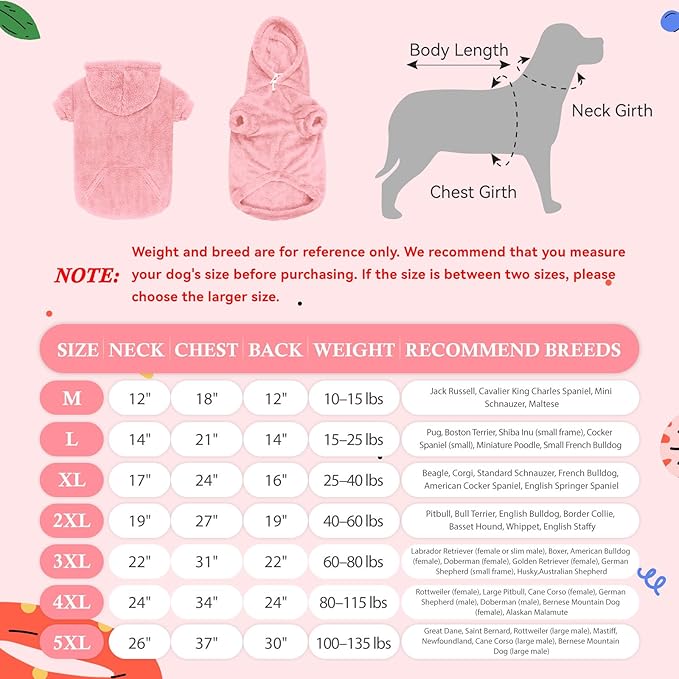 Dog Sweater,Dog Hoodies,Warm Fuzzy Fleece Sweatshirt with Hood & Pocket,Leash Hole,Cozy Cold Weather Pet Clothes Pet Sweater for Small,Medium,and Large Dogs(Pink,XL)
