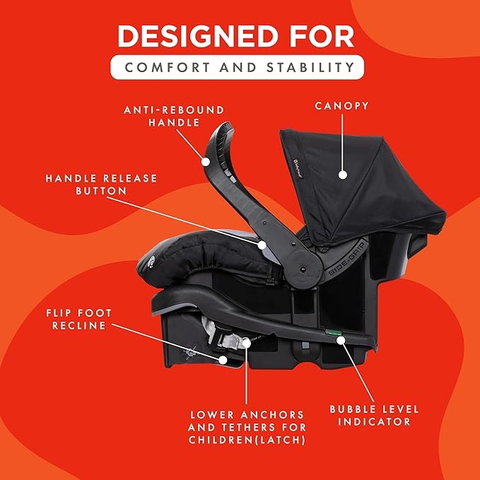 Baby Trend EZ Lift 35 Plus Ergonomic Lightweight Rear Facing Infant Car Seat with Multi Position Base and Cozy Cover, Stormy Gray/Black