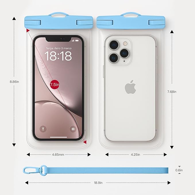 1/2 Pack Waterproof Phone Pouch Compatible with iPhone 17 16 15 Pro Max & Galaxy S24+/S23 7in Waterproof Phone Case, IPX8 Beach Travel Must Haves Dry Bag, Beach Essentials, Sea Blue, 1 Pack