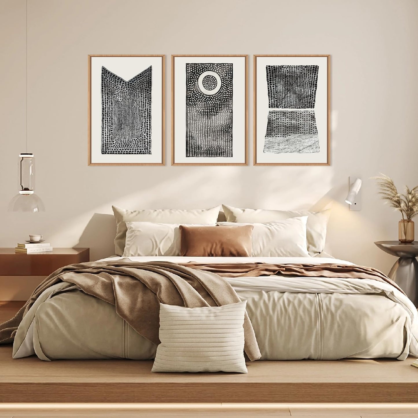 DRACIT Large Abstract Dot Black Pattern Framed Canvas Wall Art Set,Modern Neutral White Circle Wall Decor,Minimalist Black White Geometric Artwork for Living Room,Bedroom,Office-16 x24 x3