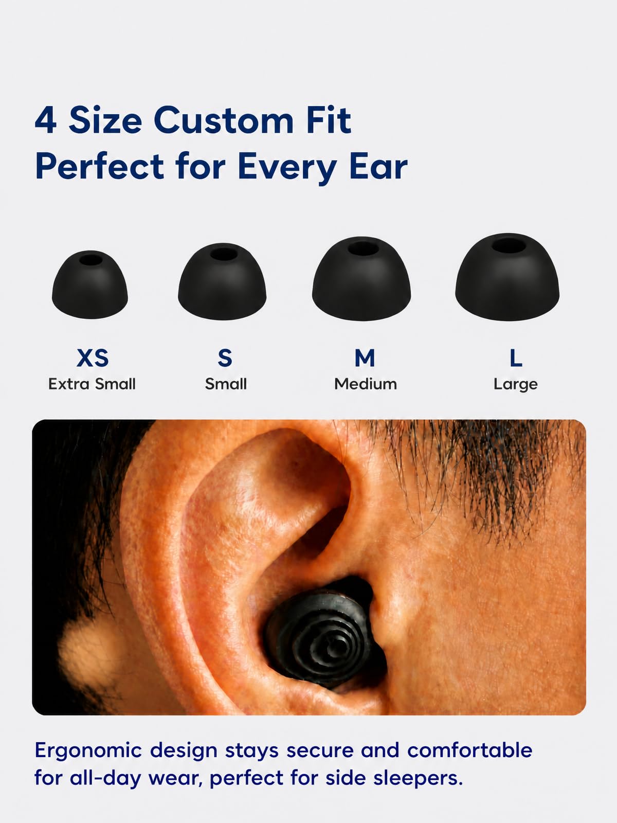 Ear Plugs for Sleeping 50dB Noise Cancelling Soft Silicone Reusable Earplugs for Snoring, Airplanes, Travel, Side Sleepers, Shooting 4 Ear Tips + Case