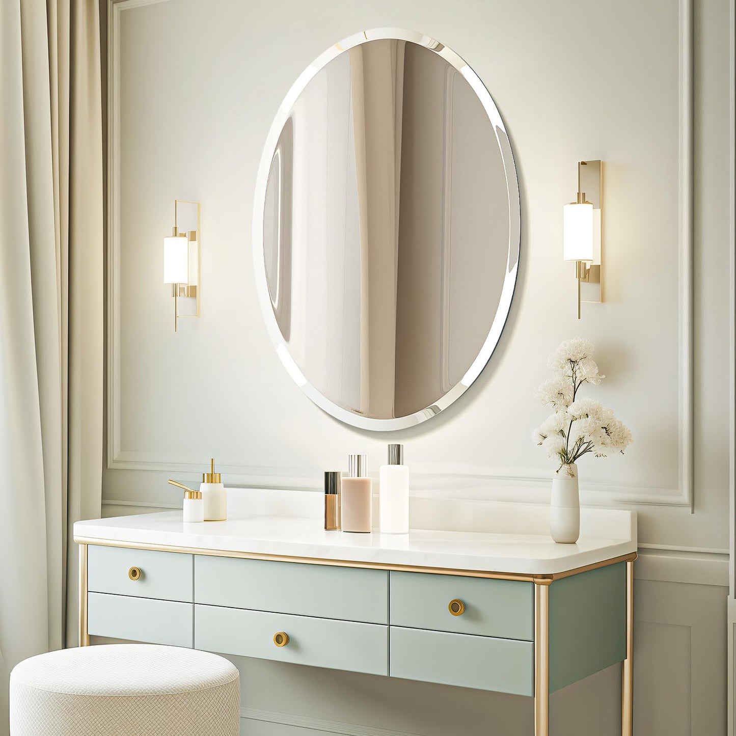 USHOWER Bathroom Mirror for Over Sink, 24x36 Inch Oval Frameless Mirror, Beveled and Polished, Decorative Wall Mirror for Bathroom, Bedroom, Vanity, Entryway, Modern and Elegant