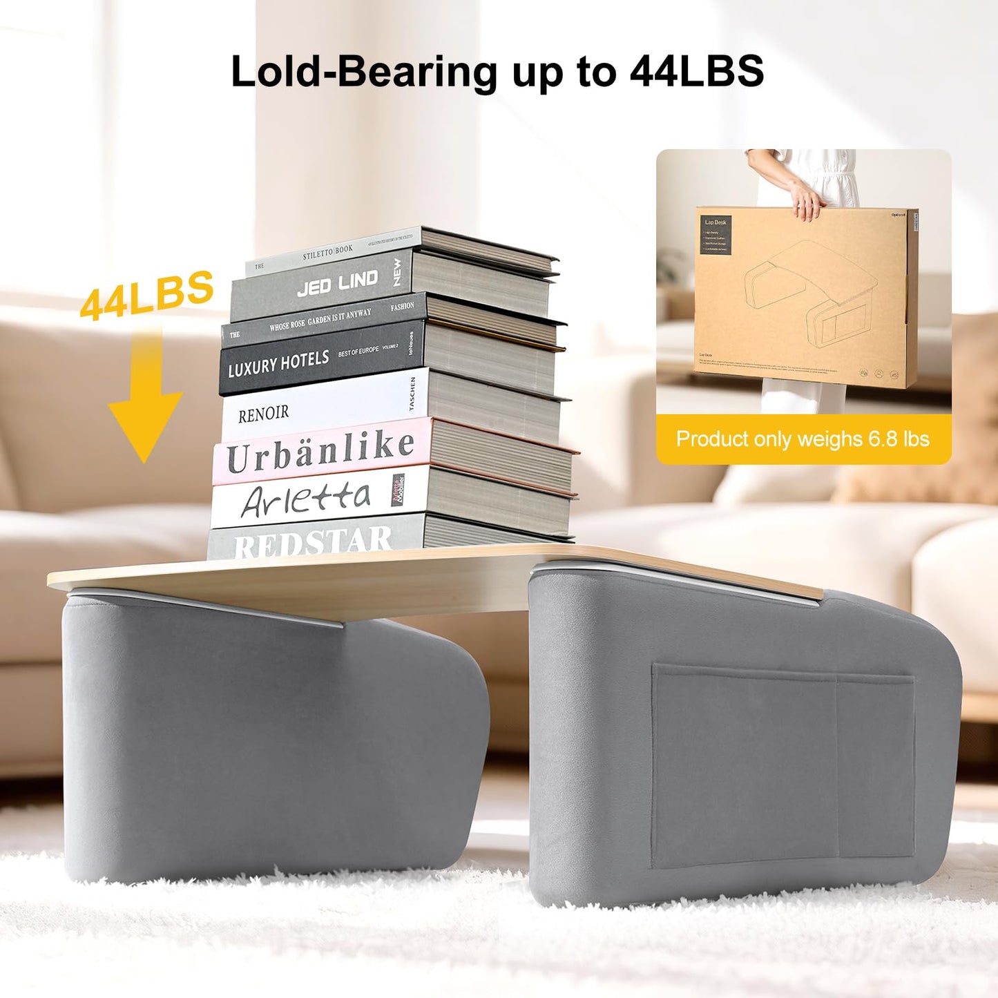Lap Desk for Adults with Arm Rests,Ergonomic Laptop Pillow Stand for Bed,Couch,Floor,Large Table for Long Hours Work,Eating,Gaming,Reading and Writing,Wood Lap Laptop Desk for College Dorm Room