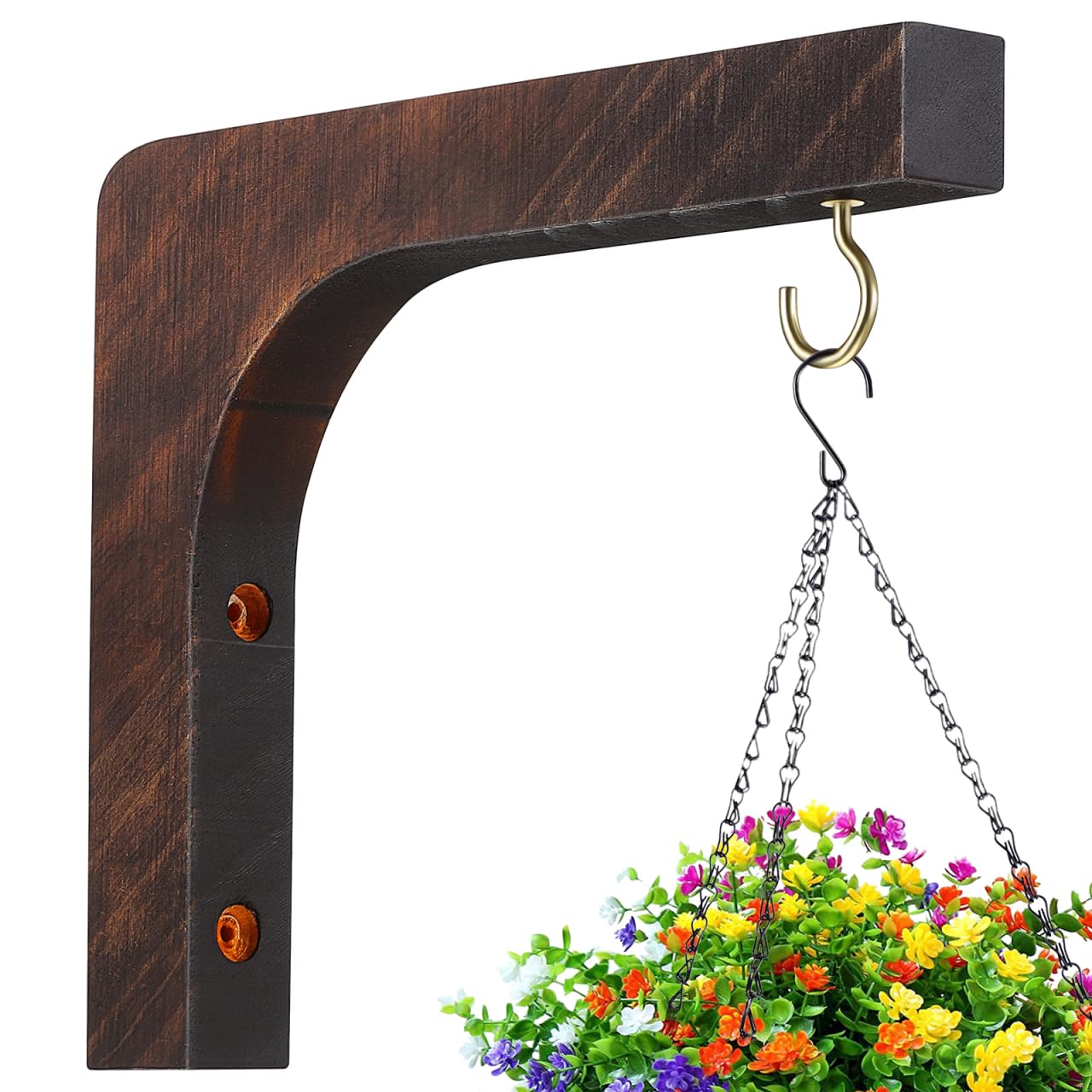 POPETPOP Wooden Plant Hanger Hooks for Indoor Hanging Plants, 6-Inch Farmhouse Hanging Basket for Outdoor Planters, Lanterns, Flower Bracket, Wind Chimes