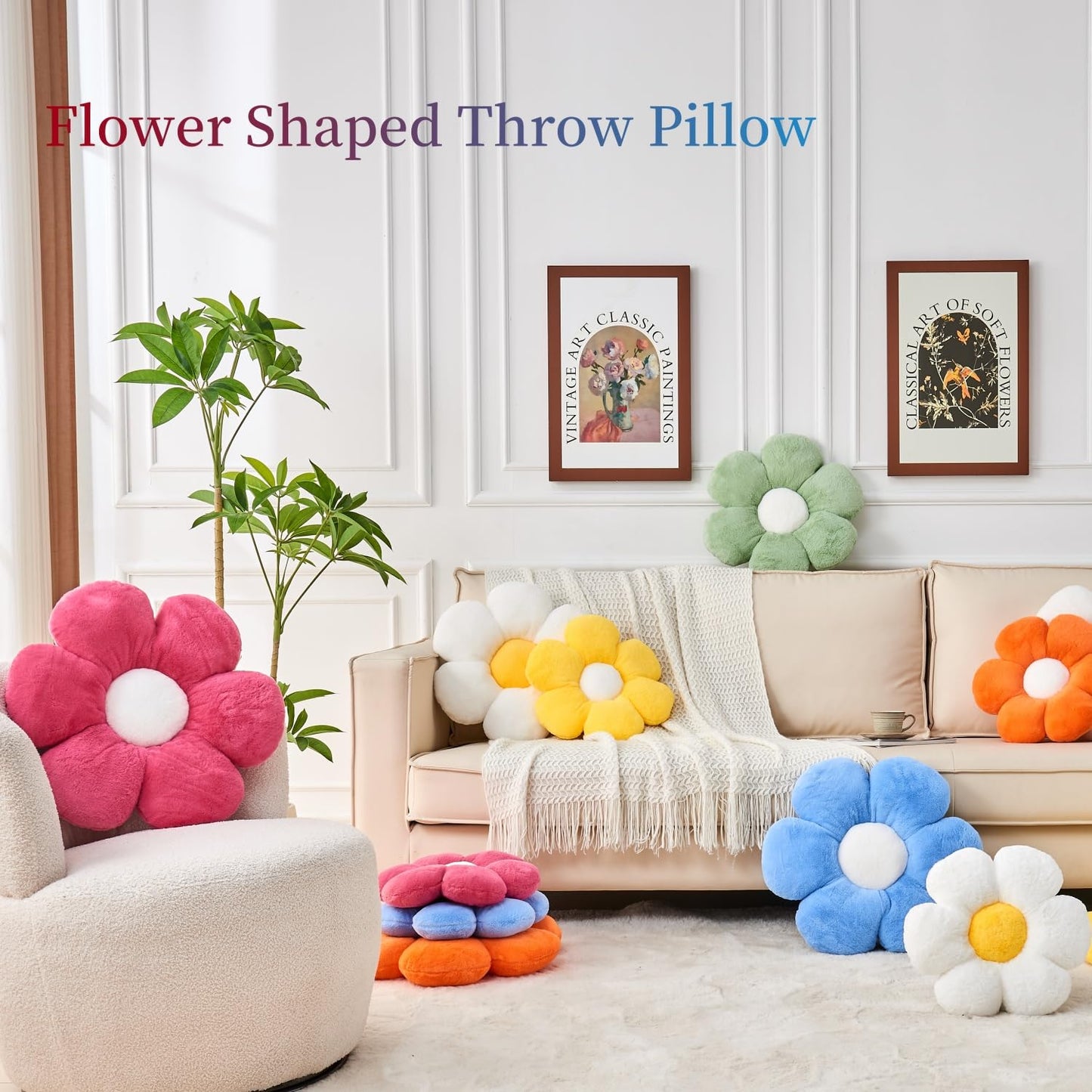 Vdoioe Green Flower Pillow Flower Shaped Throw Pillow Floor 15.7In Cute Daisy Pillows for Bed Sofa Cute Home Decor