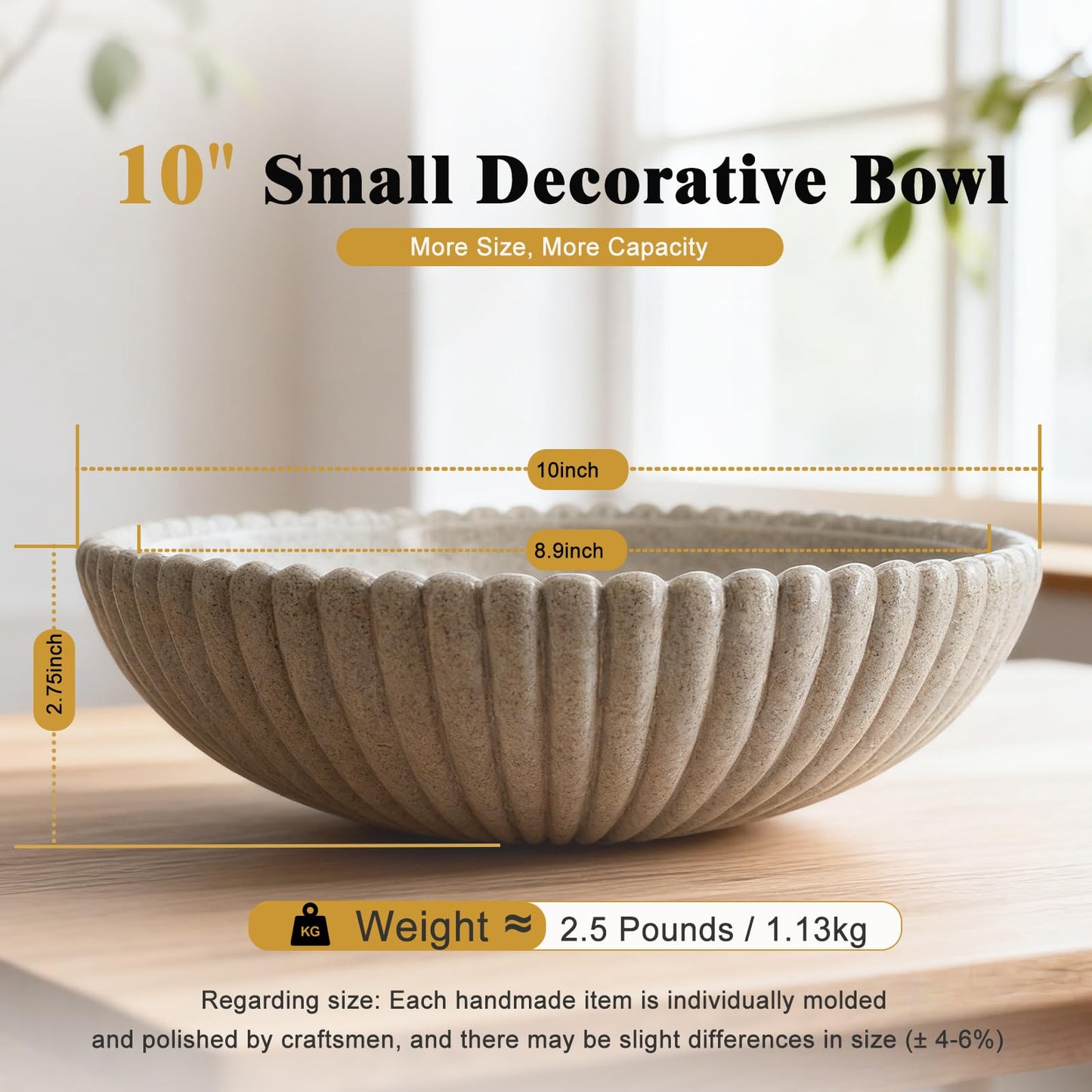 Richtmall 10 Inch Resin Fruit Bowl Handmade Decorative Bowl for Kitchen, Entryway Bowl for Keys & Mail, Countertop Centerpiece for Dining Table Home Decor
