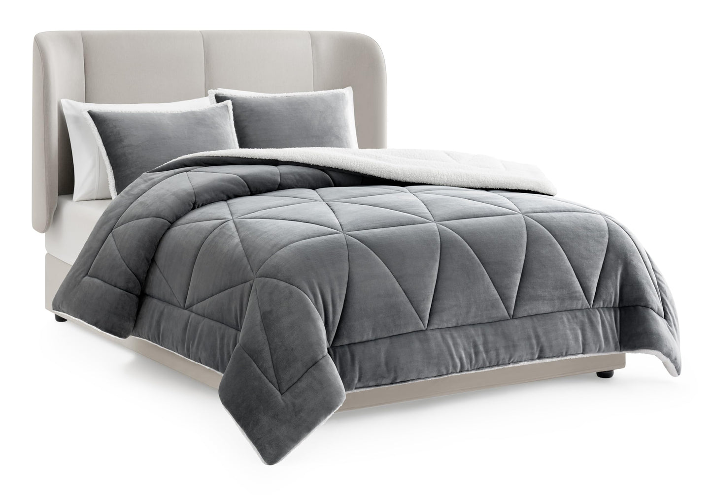 UGG Nita Full/Queen Comforter Set with 2 Pillow Shams Plush Down Alternative Bedding, Soft Warm Fluffy Comforter, Hypoallergenic & Breathable, Reversible 3 Piece Bed Set, Full/Queen, Seal Grey
