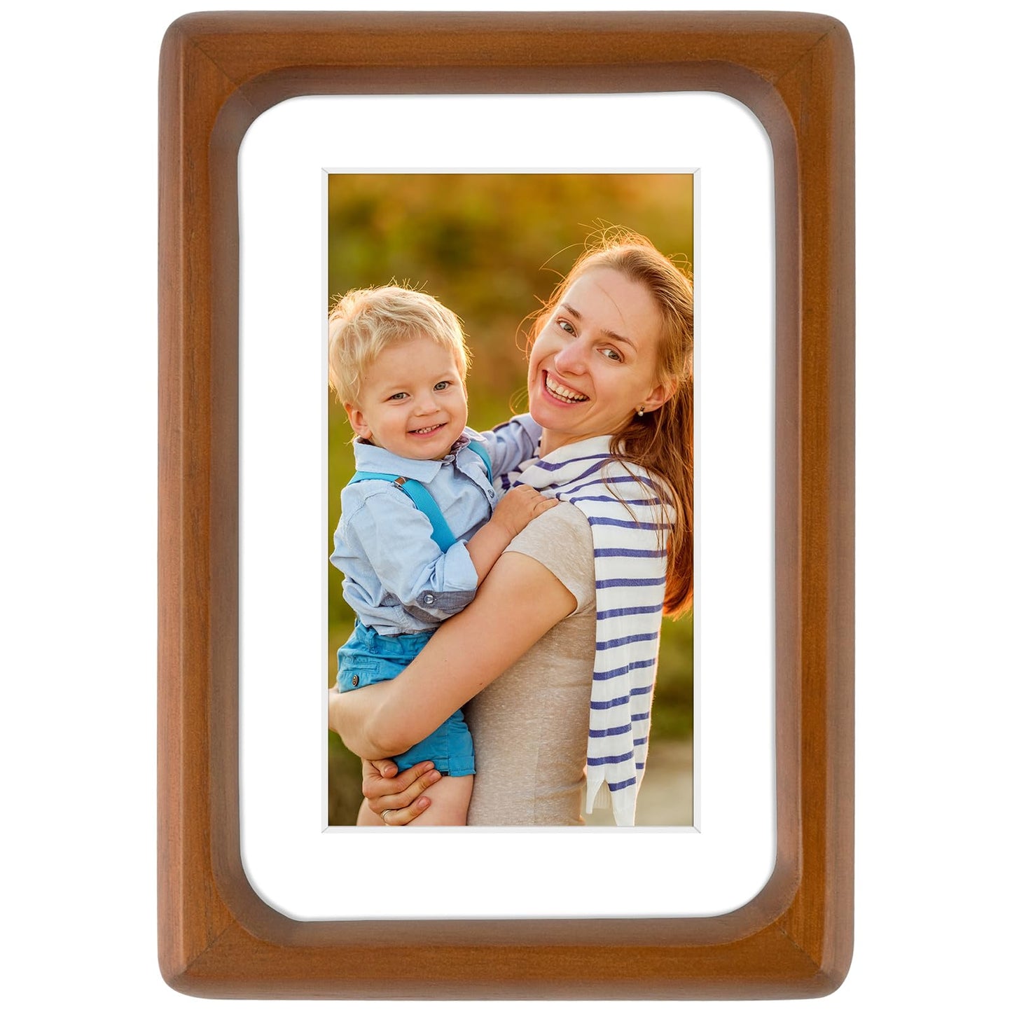 Golden State Art 4x6 Picture Frames - Brown Solid Wood with Glass, Rounded Corner 4 x 6 Picture Frame Matted to 3x5 Photos - Wall or Tabletop Decor Display