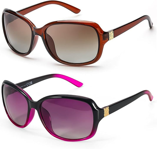 SIPHEW Polarized Sunglasses for Women | Vintage Square Sunglasses w UV400 Protection | Womens Wraparound Shade