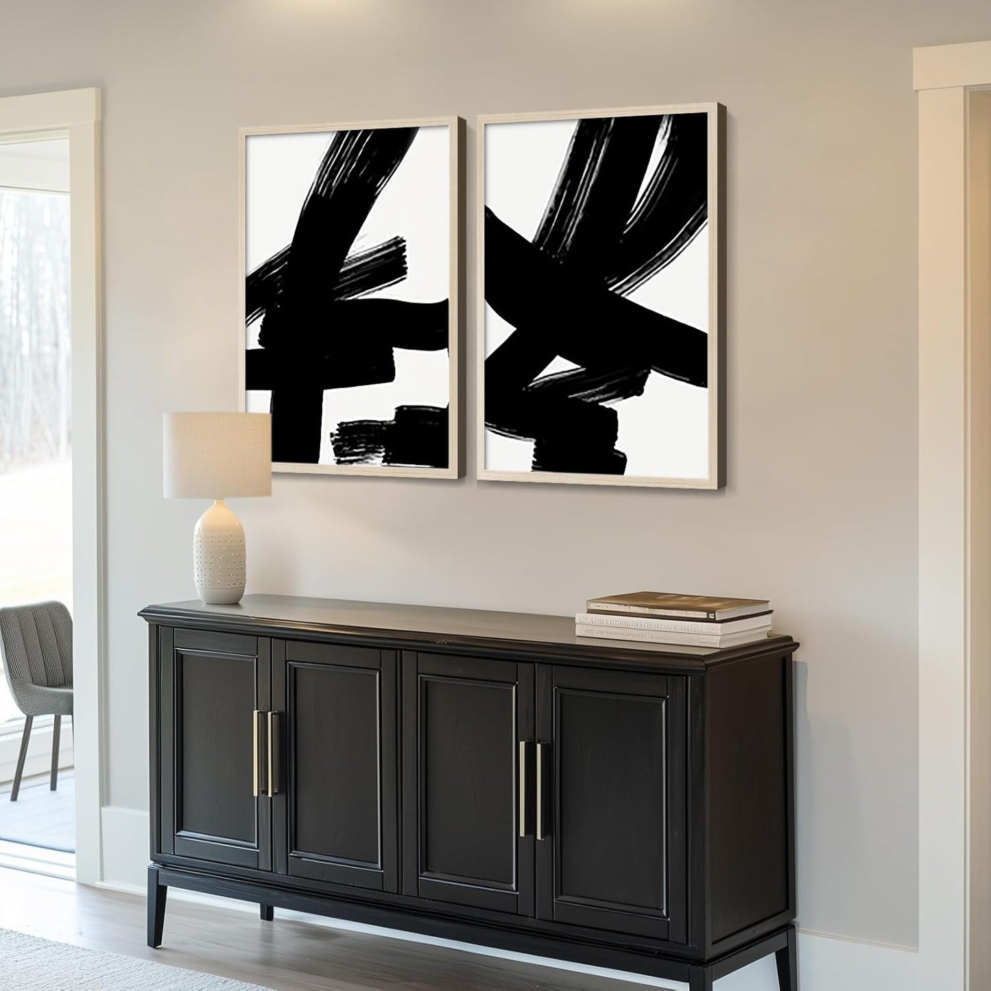Abstract lines Canvas Wall Art 2Pcs Framed Modern Minimalist Prints Brush Stroke Gallery Picture Posters Living Room Bedroom Office 12x16 Inch Ready to Hang
