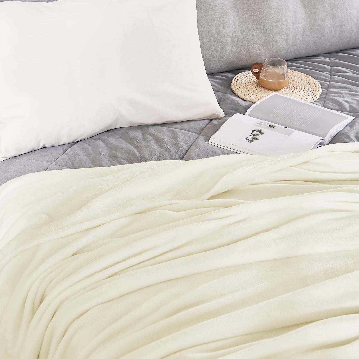 NICETOWN White Fleece Bed Blanket Queen Size - Flannel Super Soft Bed Cozy Microfiber Plush Fuzzy Blankets for Couch Sofa Decoration, 90 x 90 inches