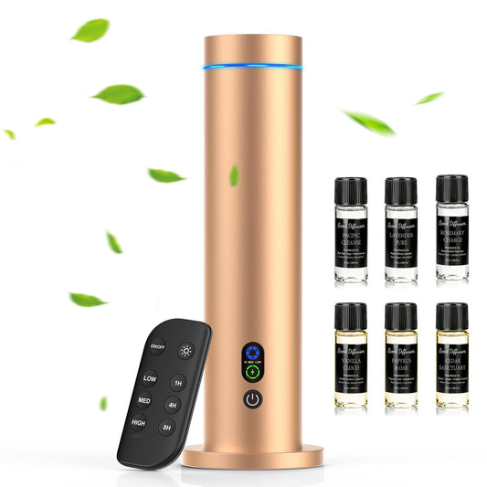 Maromalife Waterless Diffuser, Essential Oil Diffuser, 1000 Sq.Ft Coverage Scent Diffuser – Plug-in Only, Adjustable Mist, Remote, Mood Lights for Home & Office, Large Room, Hotel, Gold