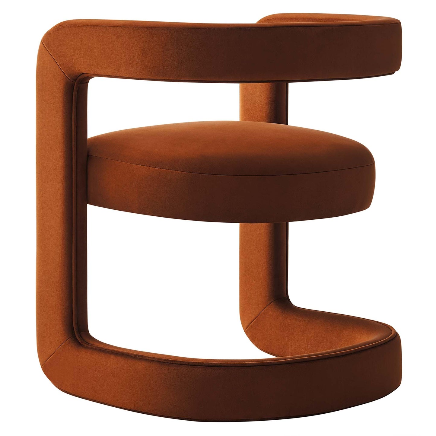Modway Winslow Stain-Resistant Performance Velvet Dining Chair in Rust - Open Back Barrel Armchair - Upholstered Dining Chair - Cozy Reading Chair or Velvet Vanity Chair