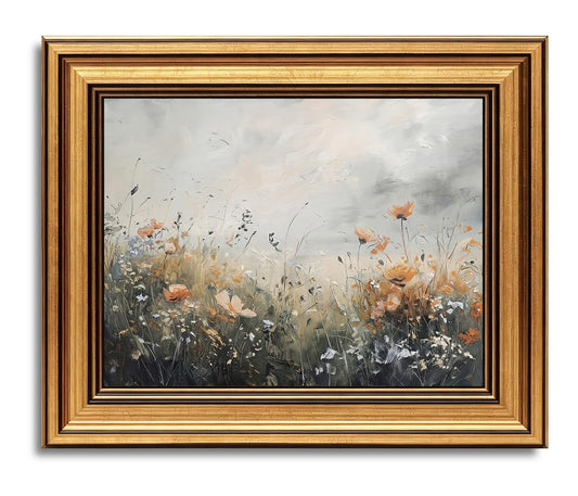 vineolect Vintage Gold Framed Wall Art Wildflower Meadow Nature Landscape Painting Cottagecore Floral Farmhouse Artwork for Living Room Bedroom Office 9''x11''