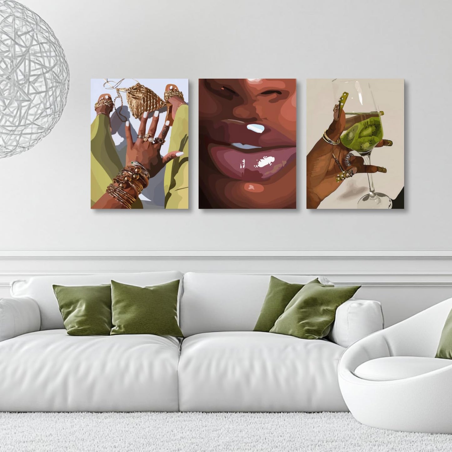 Hianan Black Girl Canvas Wall Art Set of 3, Framed African American Woman Wall Decor, Fashion Black Women Poster Prints, Abstract Black Girl Aesthetic Pictures for Living Room Bedroom 12"x16"
