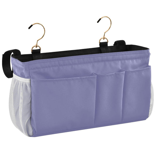 KOPIRIT Purple Bedside Caddy Storage Bag Bedside Organizer for College Dorm Top Bunk Bed Hanging Storage Organizer 6 Pockets with Hooks for Book Glasses Phone Holder