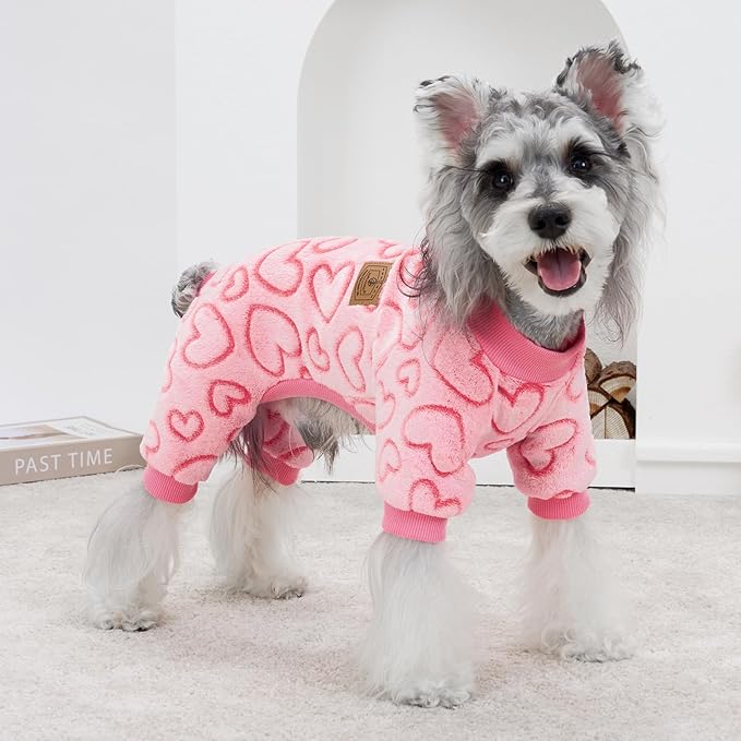 XPUDAC Dog Pajamas Heart Fleece Dog Sweater Winter Puppy Clothes for Small Medium Dogs Girl Pet Holiday Clothes Doggie Outfits for Valentines Day, S