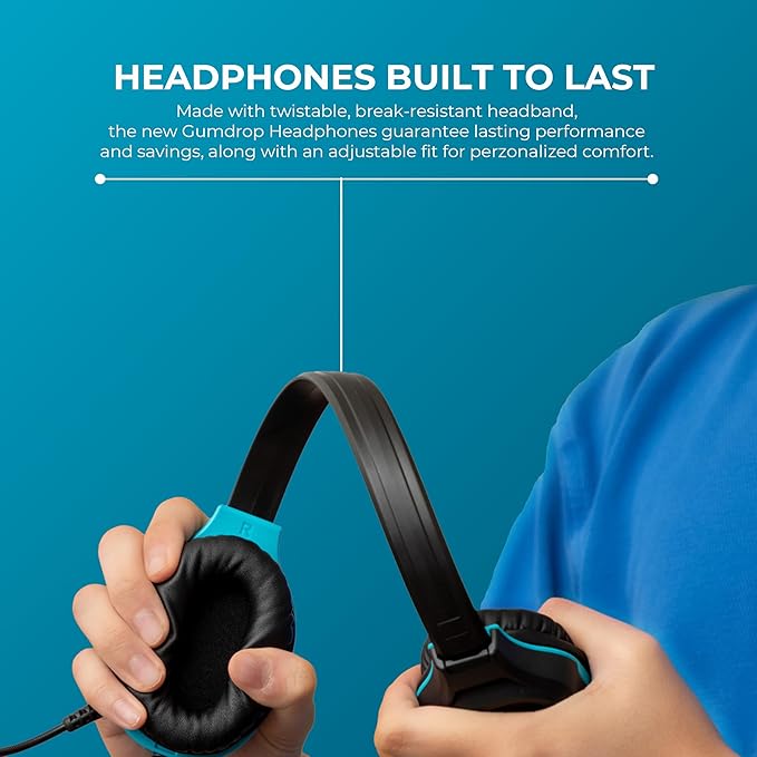 Gumdrop DropTech On-Ear Wired Headphones (10 case Pack) w/ 3.5 mm Chew-Proof Cord - Rugged, Reliable, Drop Tested and Comfortable for Kids, K-12 Students, Classroom and School Use - Black